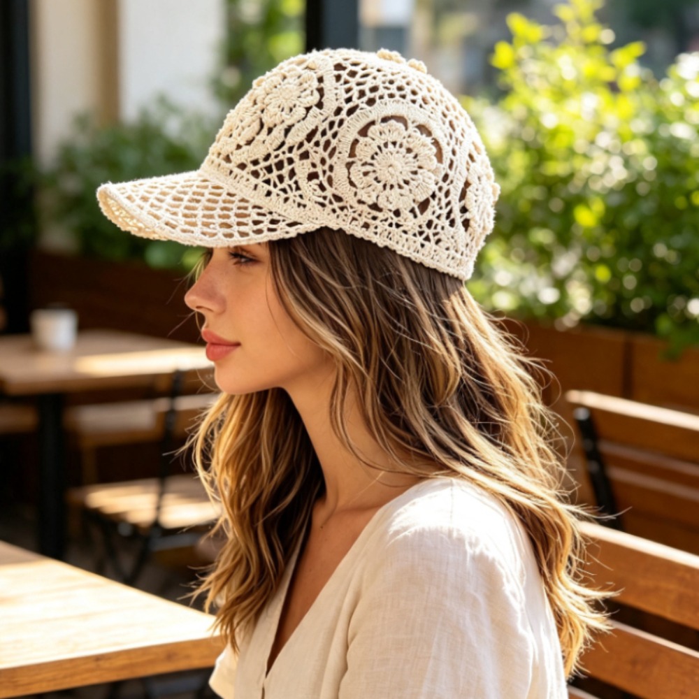 Hand Crochet Hollow Out Baseba - Baseball Cap Structured ulasan dan harga
